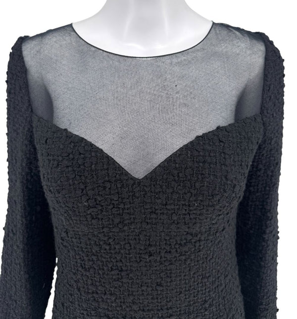 Chanel Runway Fall 2010 Black Wool Tweed Illusion Neckline Dress – Size 38