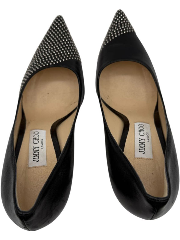 JIMMY CHOO Black Leather Studded Pointed Toe Pumps – Size 39.5