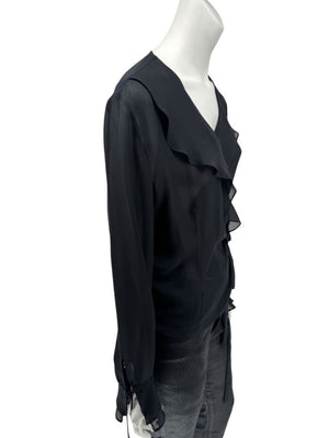 Ron Leal Black Sheer Wrap Blouse – Size 6 US / 42 IT