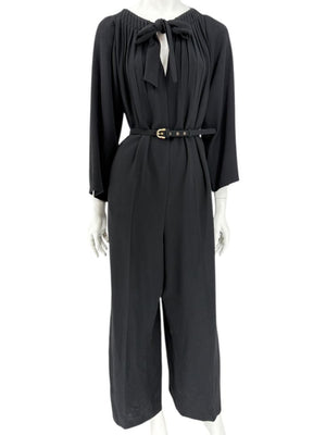 Escada Black Pleated Tie-Neck Belted Jumpsuit – Size EU 46