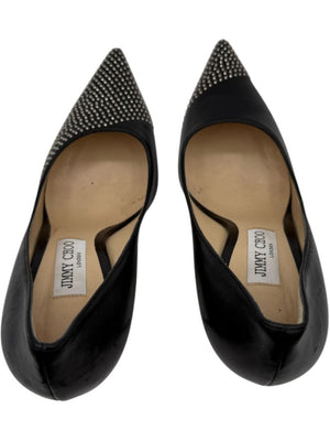 JIMMY CHOO Black Leather Studded Pointed Toe Pumps – Size 39.5