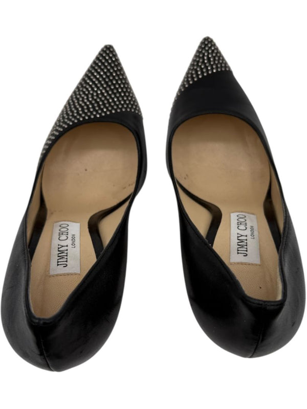 JIMMY CHOO Black Leather Studded Pointed Toe Pumps – Size 39.5