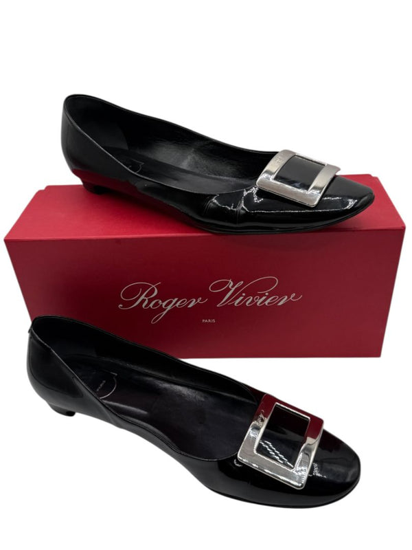 Roger Vivier Black Patent Leather Buckle Flats – Size 40