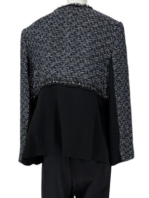 Escada Navy Bouclé & Crepe Zip-Front Jacket – Size 46