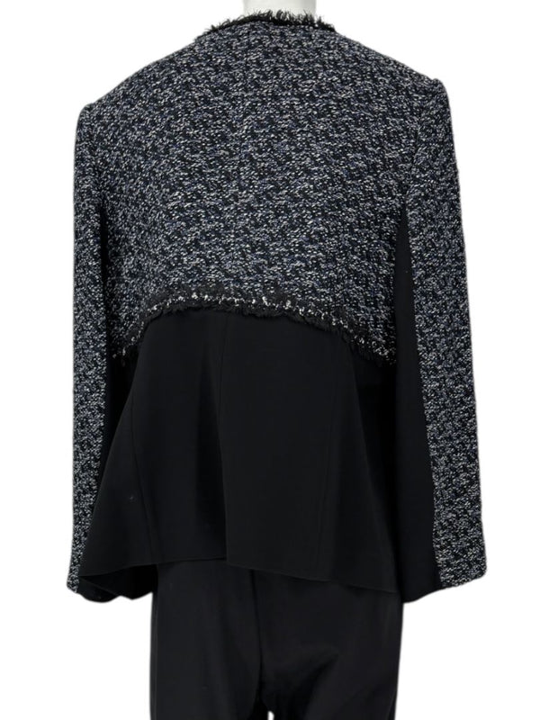 Escada Navy Bouclé & Crepe Zip-Front Jacket – Size 46