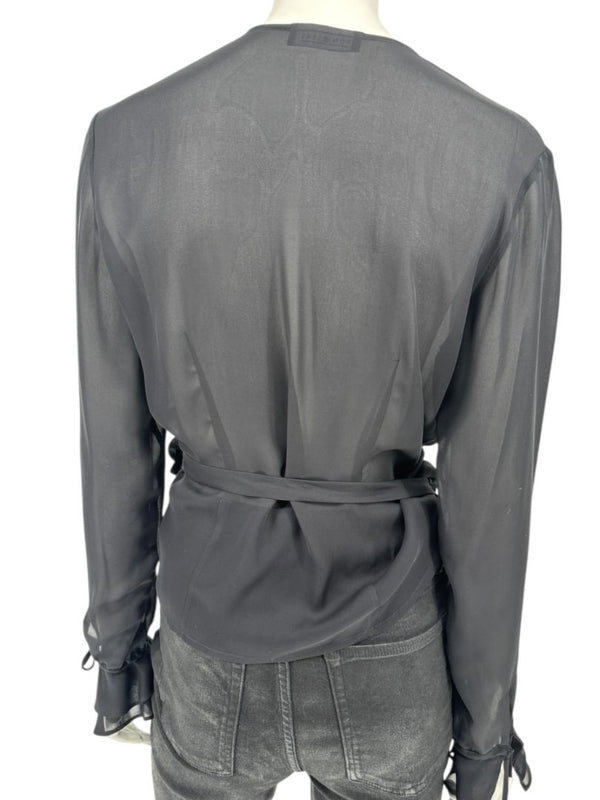 Ron Leal Black Sheer Wrap Blouse – Size 6 US / 42 IT