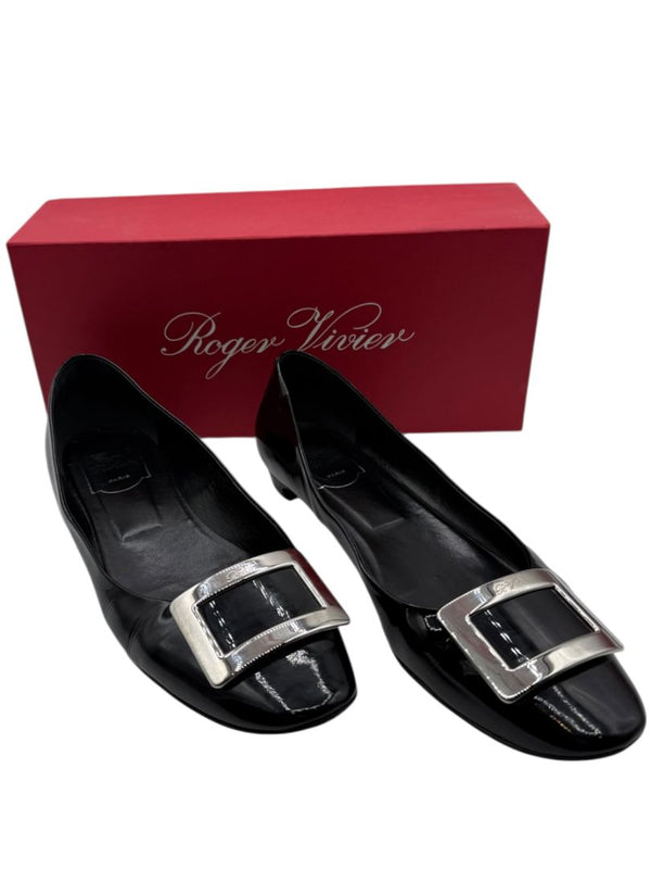 Roger Vivier Black Patent Leather Buckle Flats – Size 40