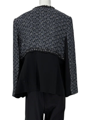 Escada Navy Bouclé & Crepe Zip-Front Jacket – Size 46