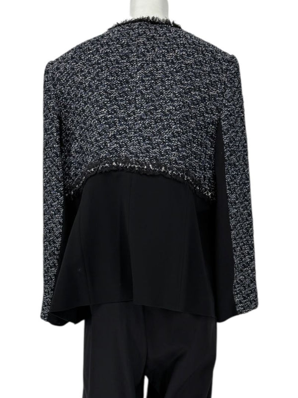 Escada Navy Bouclé & Crepe Zip-Front Jacket – Size 46