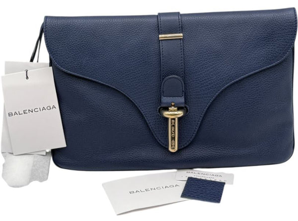 Balenciaga Leather Tube Clutch - Navy