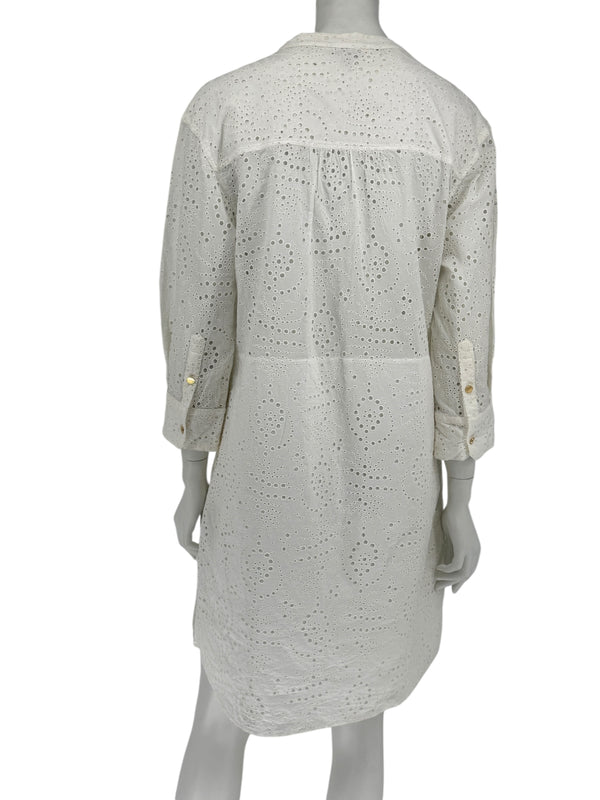 BURBERRY Ivory Broderie Anglaise Cotton Shirt Dress - US 10