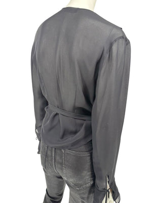 Ron Leal Black Sheer Wrap Blouse – Size 6 US / 42 IT