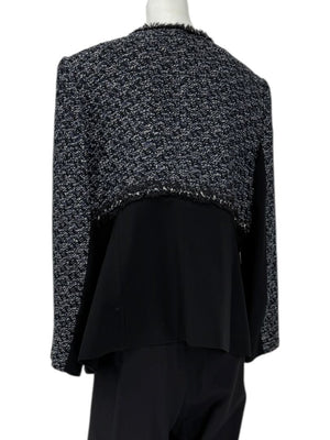 Escada Navy Bouclé & Crepe Zip-Front Jacket – Size 46