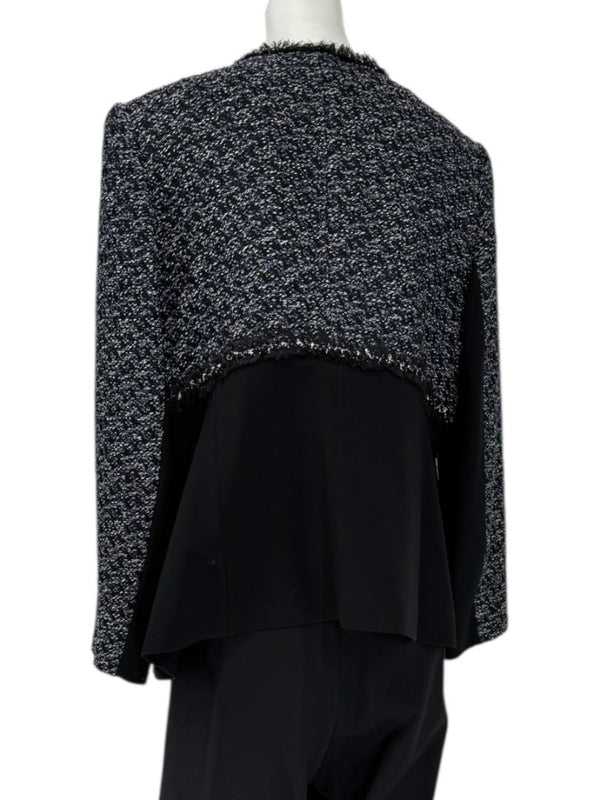 Escada Navy Bouclé & Crepe Zip-Front Jacket – Size 46