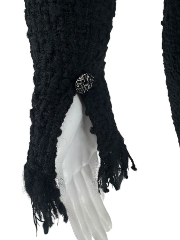 Chanel Runway Fall 2010 Black Wool Tweed Illusion Neckline Dress – Size 38