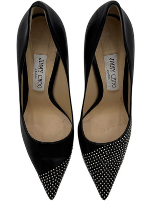 JIMMY CHOO Black Leather Studded Pointed Toe Pumps – Size 39.5