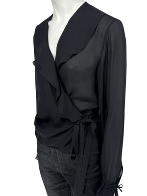 Ron Leal Black Sheer Wrap Blouse – Size 6 US / 42 IT