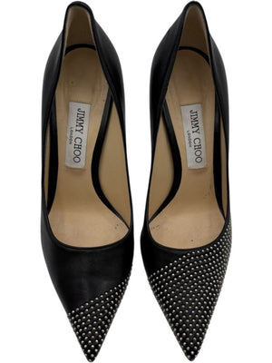 JIMMY CHOO Black Leather Studded Pointed Toe Pumps – Size 39.5