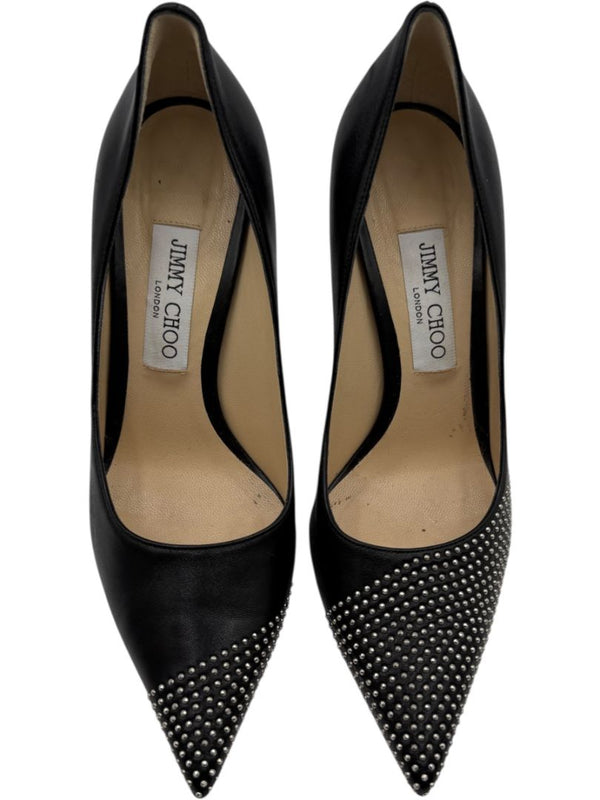 JIMMY CHOO Black Leather Studded Pointed Toe Pumps – Size 39.5