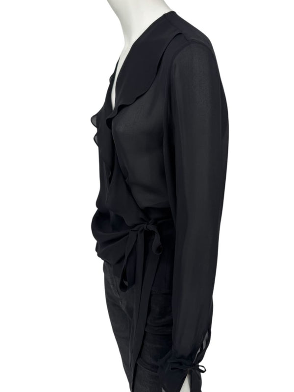 Ron Leal Black Sheer Wrap Blouse – Size 6 US / 42 IT