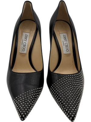 JIMMY CHOO Black Leather Studded Pointed Toe Pumps – Size 39.5