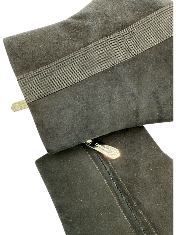 Calvin Klein Black Suede Booties with Silver Toe Cap – Size 39