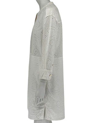 BURBERRY Ivory Broderie Anglaise Cotton Shirt Dress - US 10