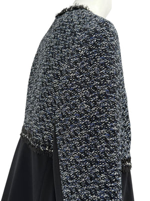 Escada Navy Bouclé & Crepe Zip-Front Jacket – Size 46