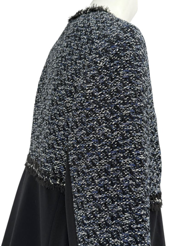 Escada Navy Bouclé & Crepe Zip-Front Jacket – Size 46