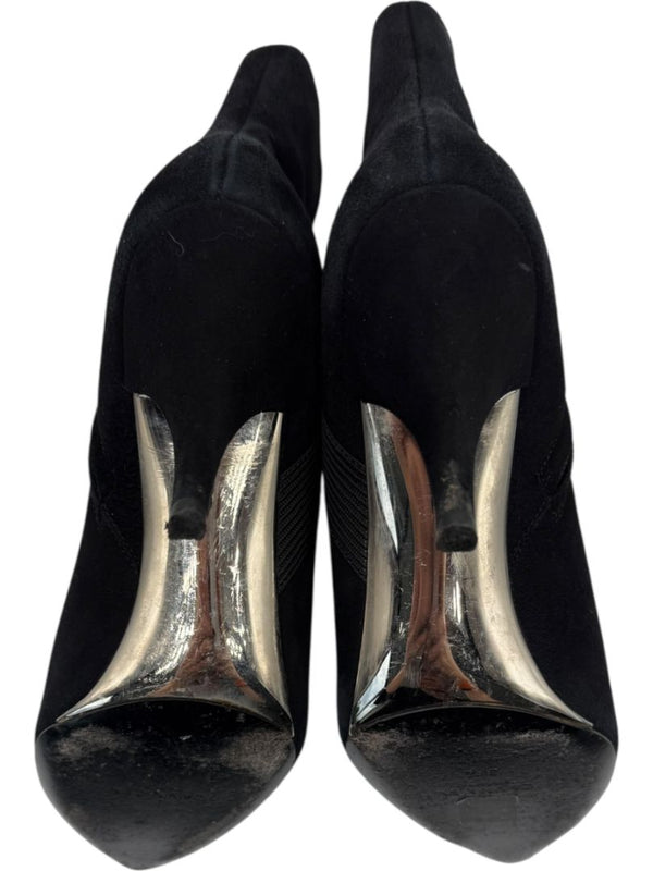 Calvin Klein Black Suede Booties with Silver Toe Cap – Size 39