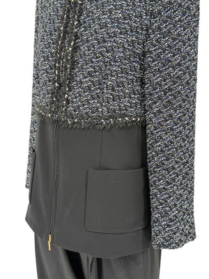 Escada Navy Bouclé & Crepe Zip-Front Jacket – Size 46