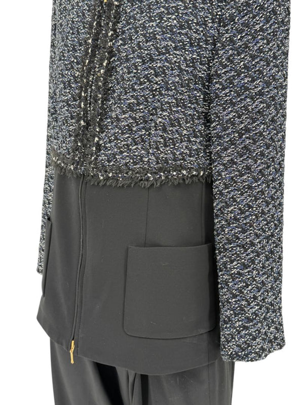 Escada Navy Bouclé & Crepe Zip-Front Jacket – Size 46