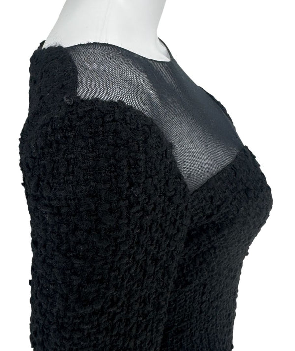 Chanel Runway Fall 2010 Black Wool Tweed Illusion Neckline Dress – Size 38