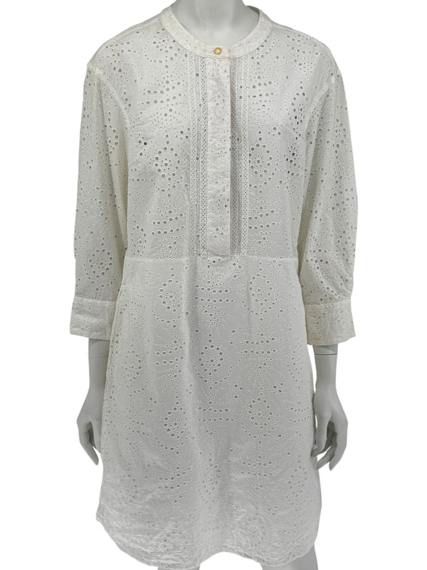 BURBERRY Ivory Broderie Anglaise Cotton Shirt Dress - US 10