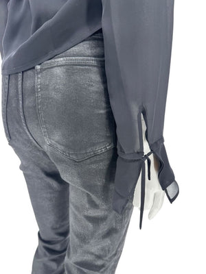 Ron Leal Black Sheer Wrap Blouse – Size 6 US / 42 IT