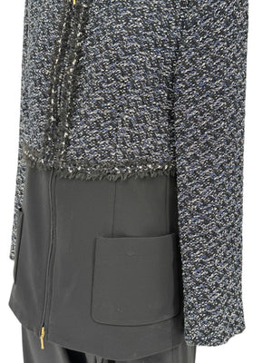 Escada Navy Bouclé & Crepe Zip-Front Jacket – Size 46