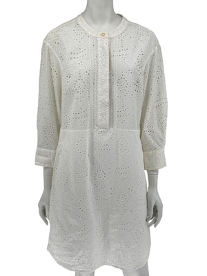 BURBERRY Ivory Broderie Anglaise Cotton Shirt Dress - US 10