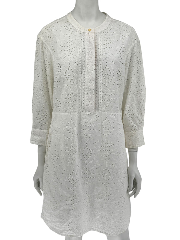 BURBERRY Ivory Broderie Anglaise Cotton Shirt Dress - US 10