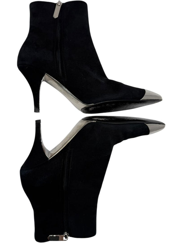 Calvin Klein Black Suede Booties with Silver Toe Cap – Size 39