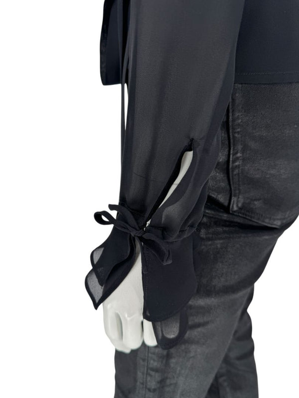 Ron Leal Black Sheer Wrap Blouse – Size 6 US / 42 IT