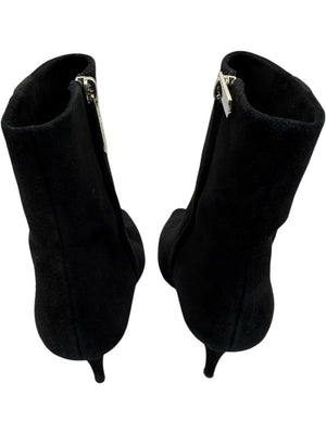 Calvin Klein Black Suede Booties with Silver Toe Cap – Size 39