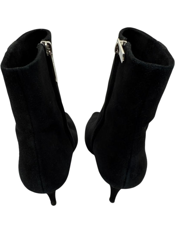 Calvin Klein Black Suede Booties with Silver Toe Cap – Size 39