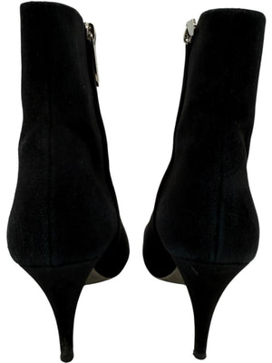 Calvin Klein Black Suede Booties with Silver Toe Cap – Size 39