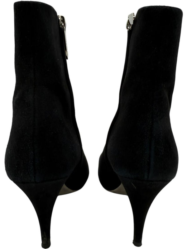 Calvin Klein Black Suede Booties with Silver Toe Cap – Size 39