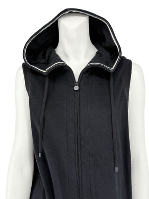 Chanel Black Velour Zip Front Sleeveless Hooded Sweatshirt - Size 42