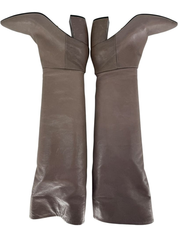 Prada Taupe Leather Knee-High Boots – Size 39.5