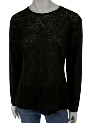 René Lezard Olive Green Textured Long Sleeve Top – Large