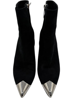 Calvin Klein Black Suede Booties with Silver Toe Cap – Size 39