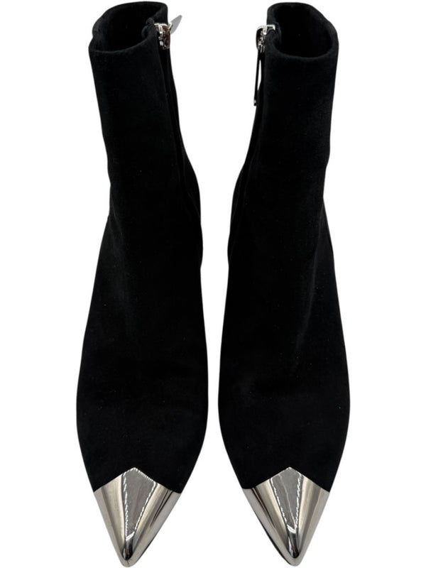 Calvin Klein Black Suede Booties with Silver Toe Cap – Size 39