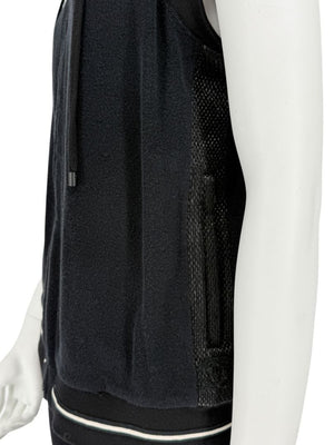 Chanel Black Velour Zip Front Sleeveless Hooded Sweatshirt - Size 42